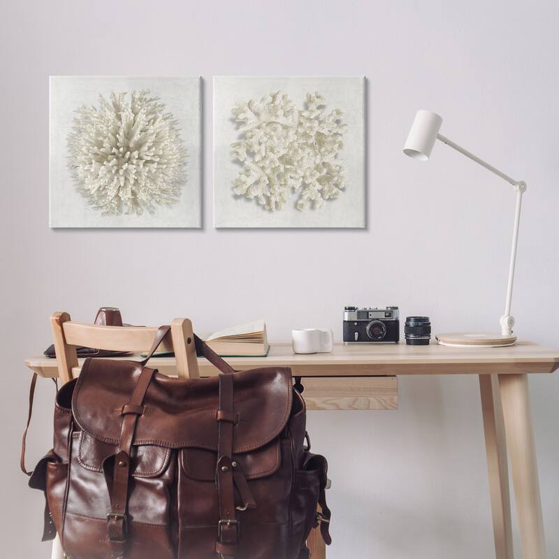 Stupell Distinct Natural Coral Canvas Wall Art Design By Caroline Kelly (Set of 2)