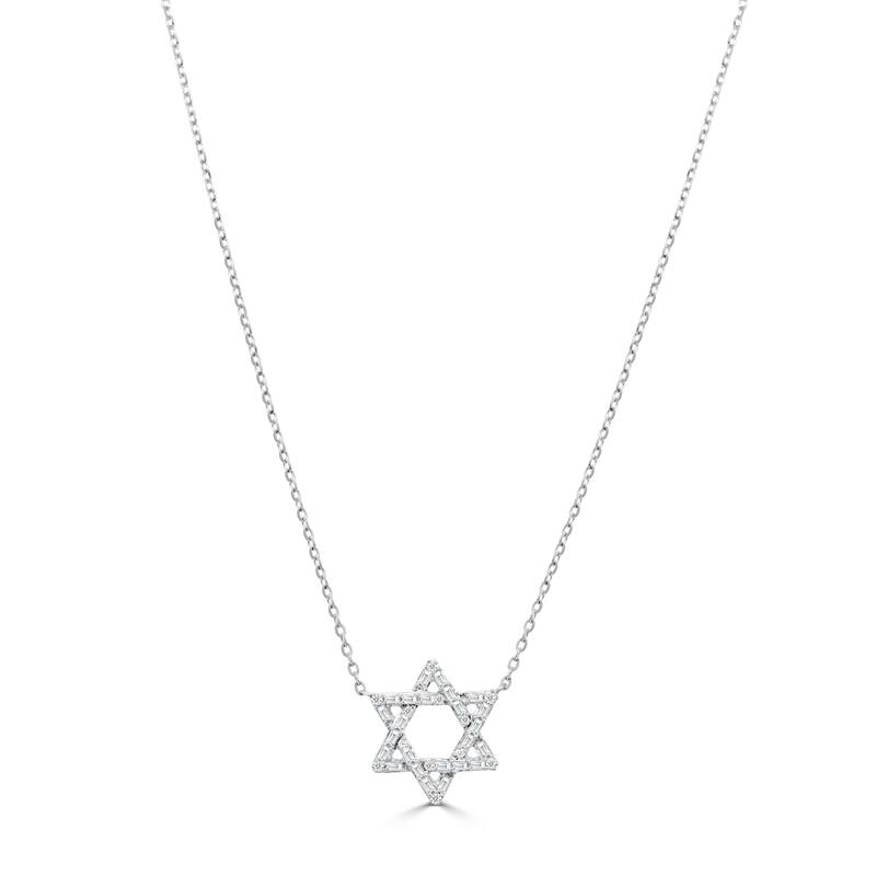 Joelle Collection 14K Gold Diamond Star Of David Necklace - White