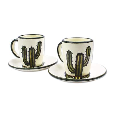 Novica Handmade Saguaro Ceramic Cups And Saucers (Pair)