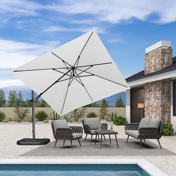 PURPLE LEAF 10 ft LED + Swivel Square Cantilever Umbrella With 360 Degree Rotation