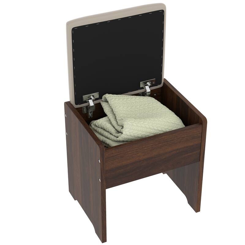 43.5-Inch Fluted Makeup Vanity Desk with Mirror & Lights, Modern Glass Top Table with 10 Drawers & Stool