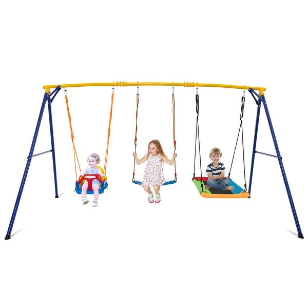 Gymax 660 LBS Indoor Outdoor Swing Set Heavy Duty Carbon Steel
