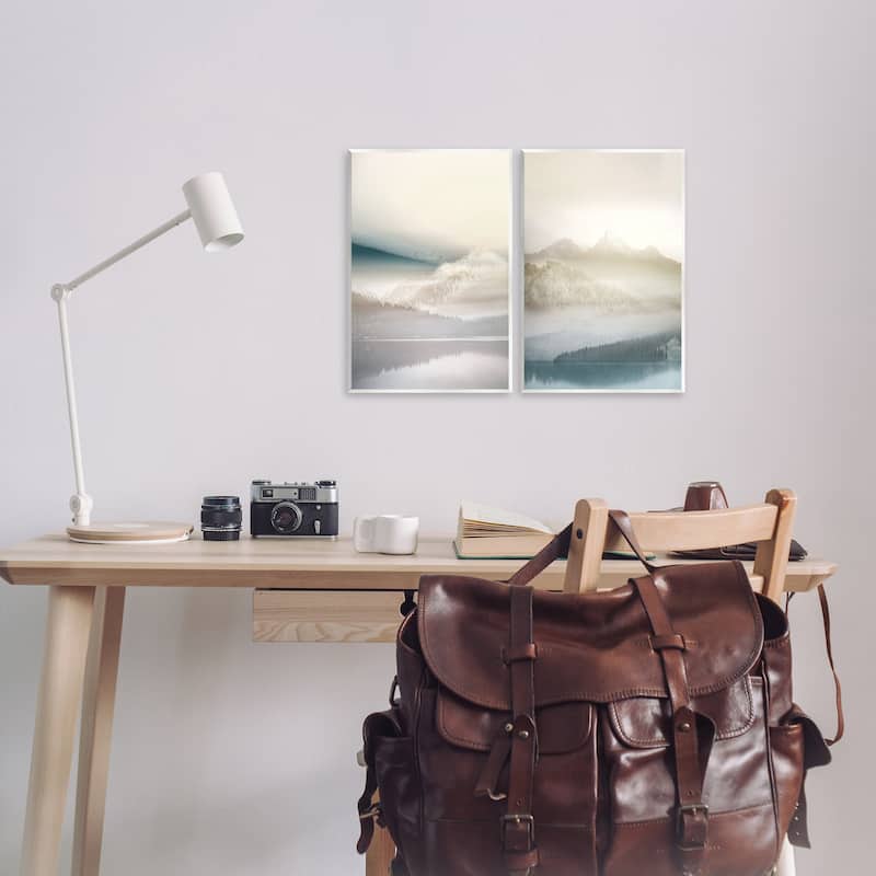 Stupell Mountain Peaks & Neutral Lake Wall Plaque Art Design By Gemma Bardot (Set of 2)
