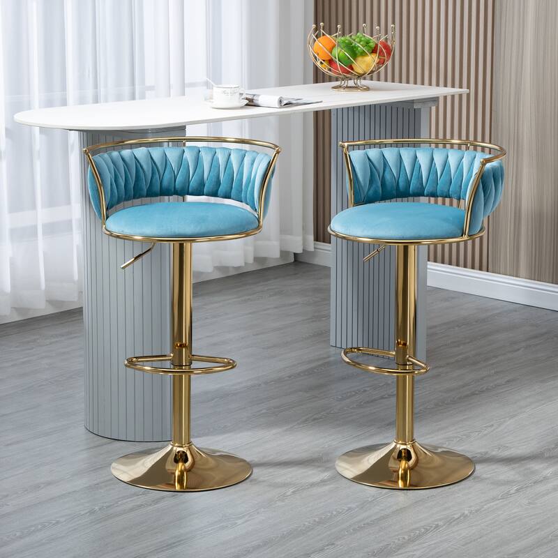 Set of 2 Velvet Adjustable Swivel Bar Stools