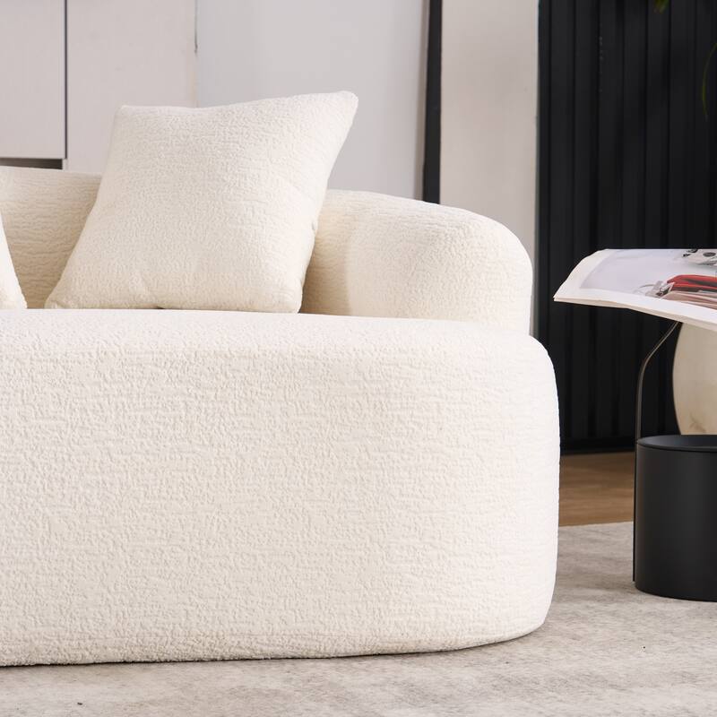 Small Chenille Upholstered Loveseat Sofa, Deep Seat Compression Boneless Couch, Curved Floor Sofa with 3 Pillows