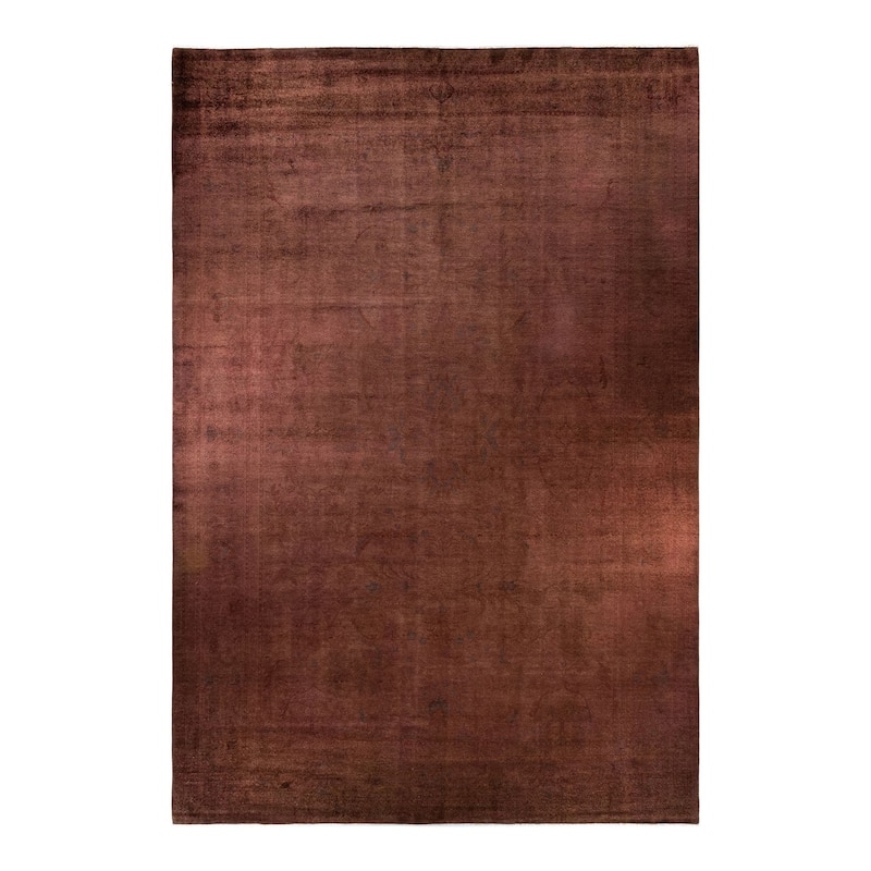 Overton Handknotted Wool Vintage Inspired Contemporary Overdyed Brown Area Rug - 18' 0" x 12' 3"