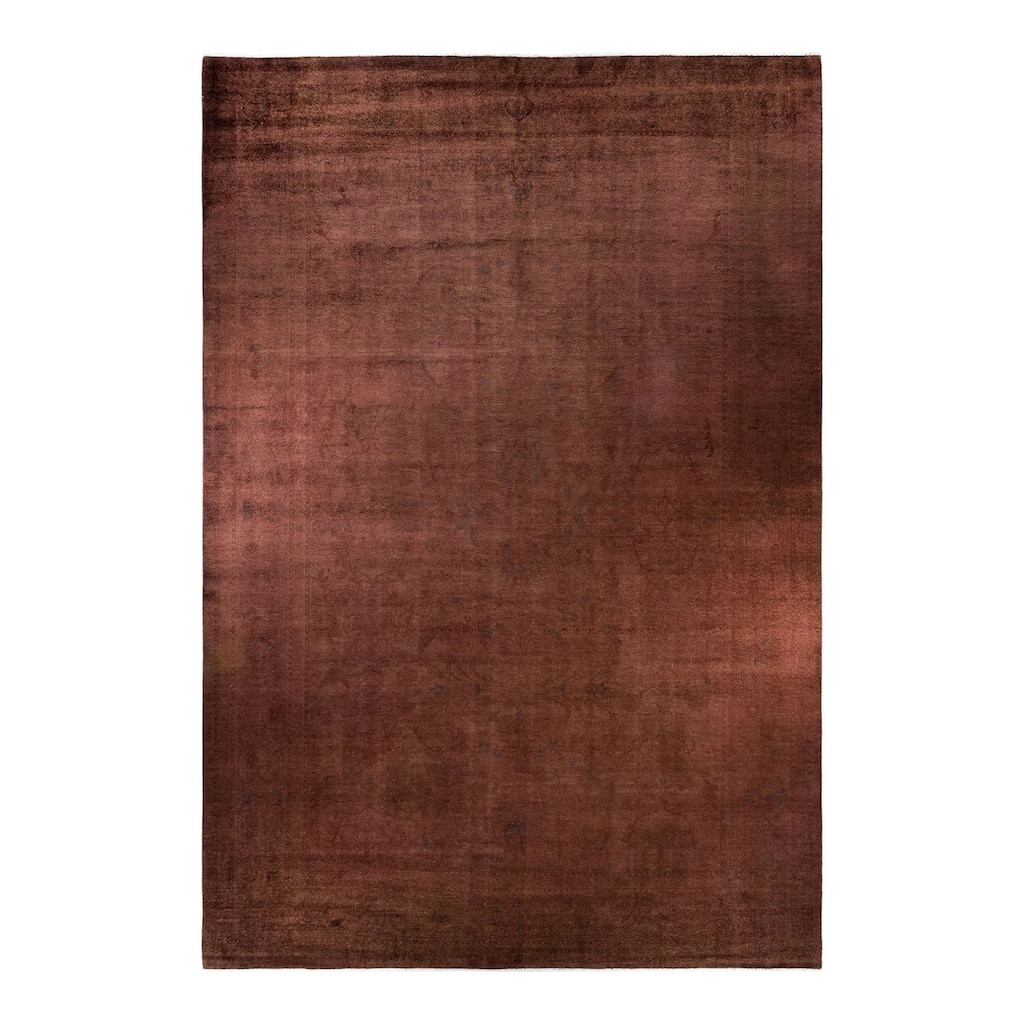 Overton Handknotted Wool Vintage Inspired Contemporary Overdyed Brown Area Rug - 18' 0" x 12' 3"