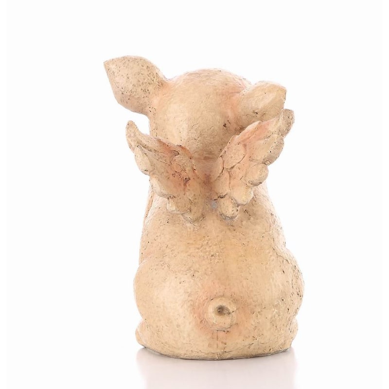 Laughing Pig with Wings Outdoor Garden Statue - 8.75" - Pink