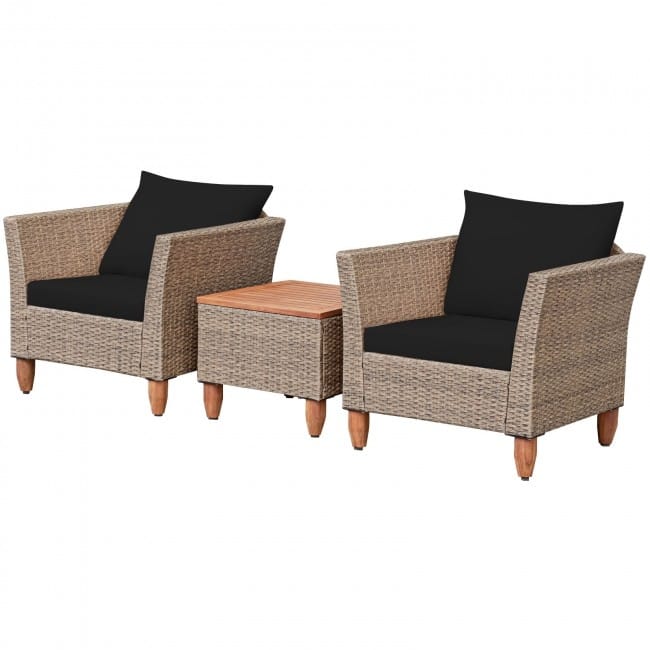 3 Pieces Patio Rattan Furniture Set with Washable Cushion for Yard Porch - 29" x 27" x 28"(L x W x H)