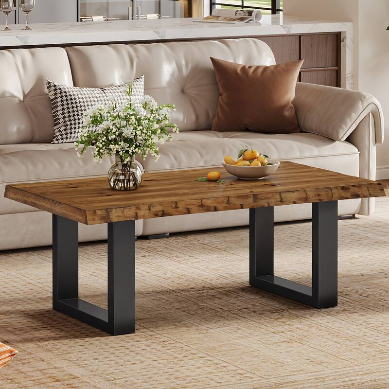 Wood Coffee Table With Metal Base, Easy Assembly (new Zealand Pine) - 47.2" W x 23.6" D x 17.7" H - Brown