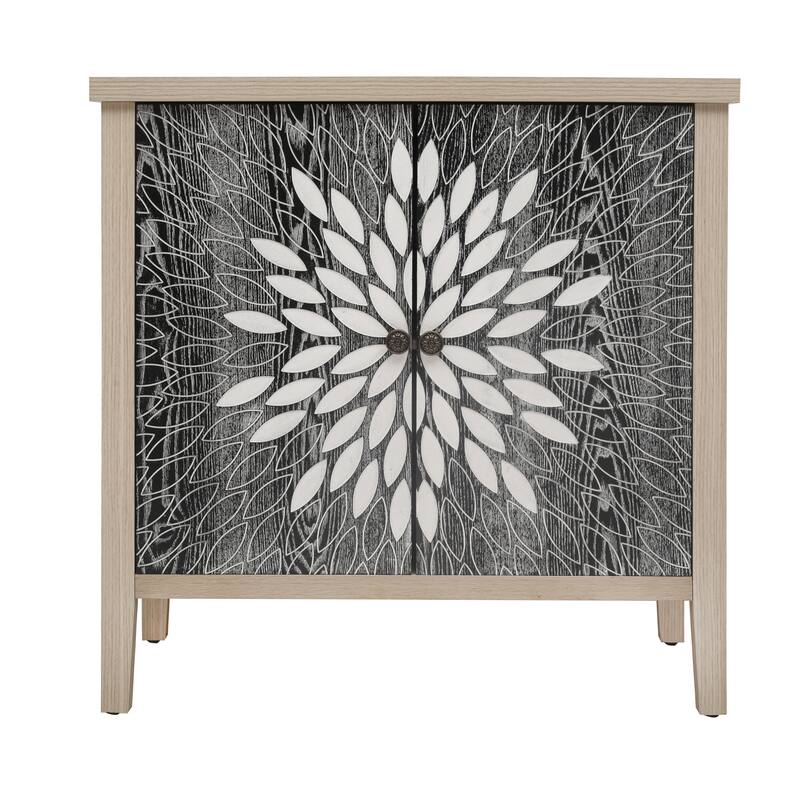 GDFStudio - Oakcraft Traditional Wooden Accent Storage Cabinet with 2 Carved Doors