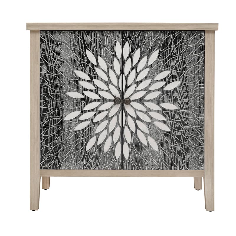 Wood Accent Cabinet with Carved Doors, Classic Storage Cabinet with Adjustable Shelves & Anti-Tip Safety Device