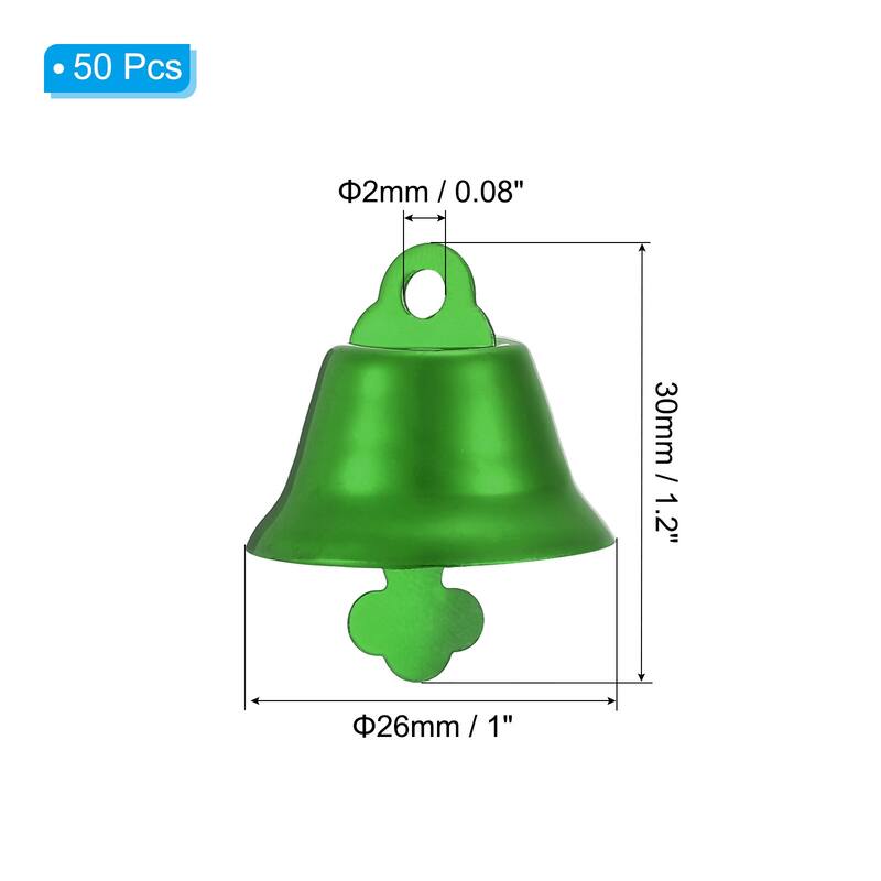 50Pcs Jingle Bells 1" Metal Hanging Bells - Green