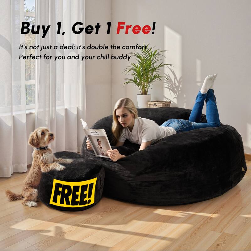 HOOOWOOO Dutch Velvet Fabric Bean Bag Chair with Ottoman