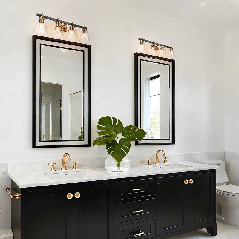 Marsie 4-Light Modern Black Gold Linear Glass Bathroom Vanity Lights - L 30" * W 8"* H 8"