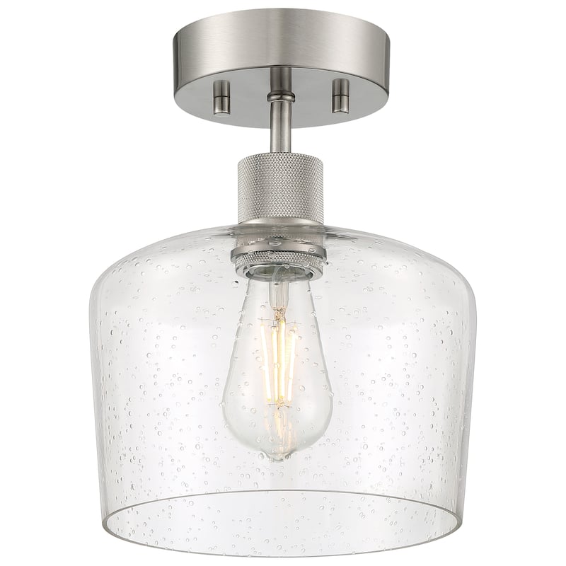 Port Nine Chardonnay LED Semi-Flush Light - Replaceable LED - Brushed Steel/Seeded Glass