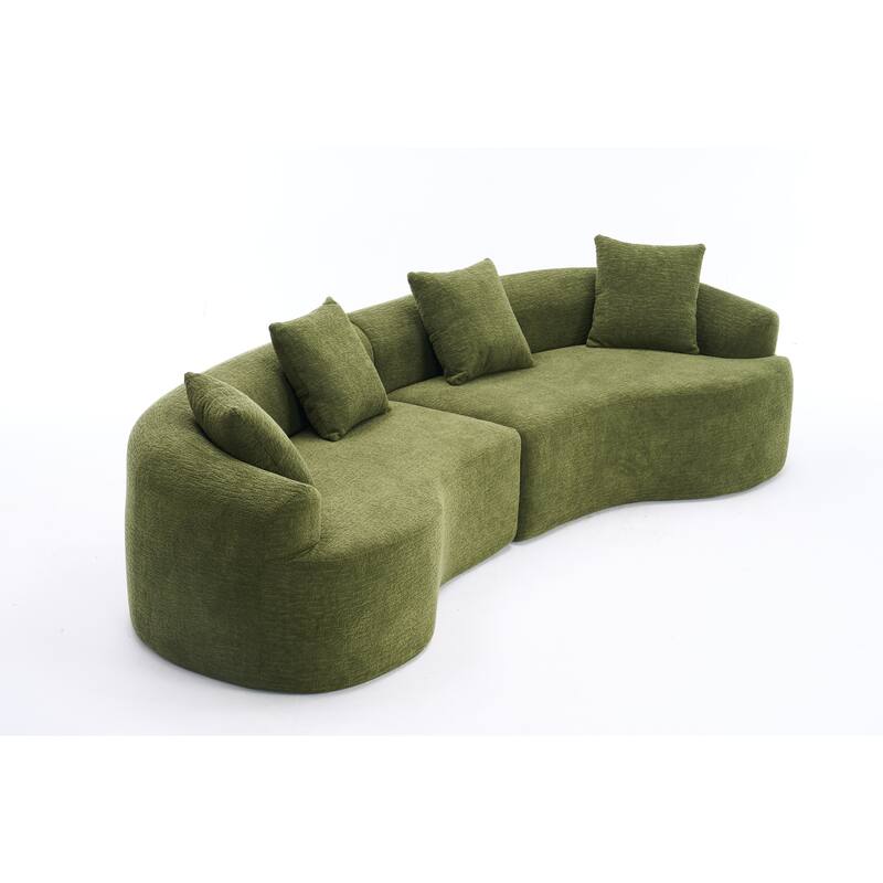 Modular Curved Sectional Sofa, Full Compression 4-Seater Foam Couch, Chenille Boneless Cloud Sofa for Living Room, Bedroom