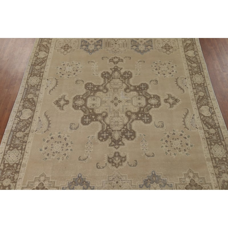 Geometric Tabriz Vintage Persian Rug Handmade Traditional Wool Carpet - 9'5" x 13'0"