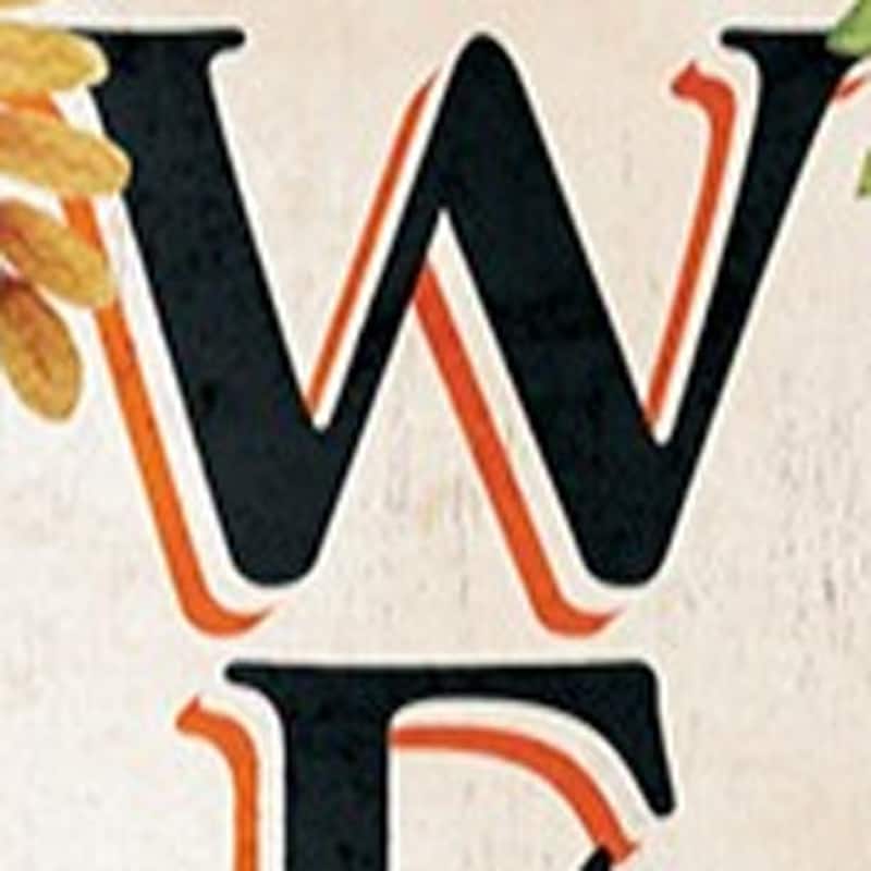 HomeRoots 36" Off White Orange And Black Solid Wood Porch Sign