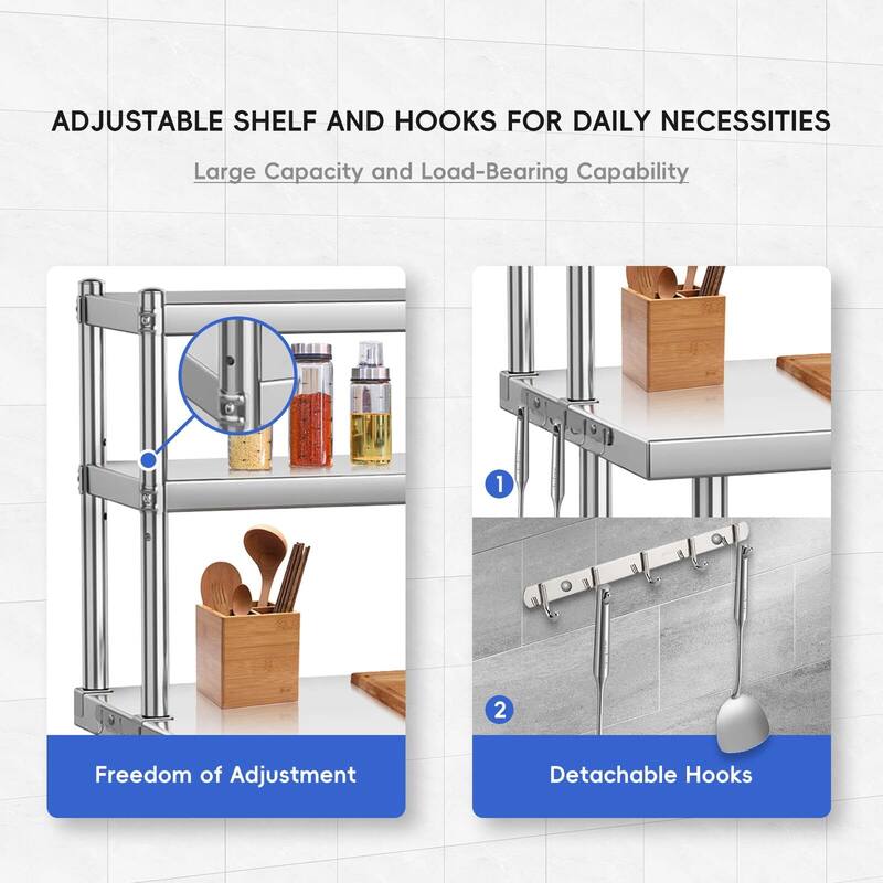 Stainless Steel Table with Overshelf, NSF Heavy Duty Prep Table