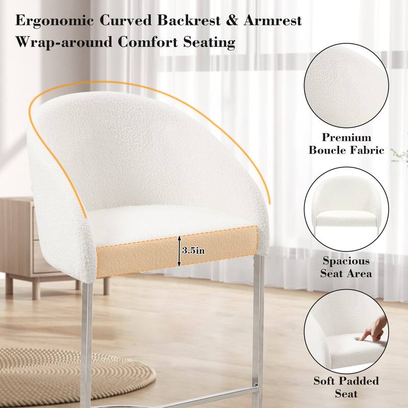 26" Fabric Upholstered Counter Height Bar Stools with Arms - 37" H x 22.4" W x 22" D