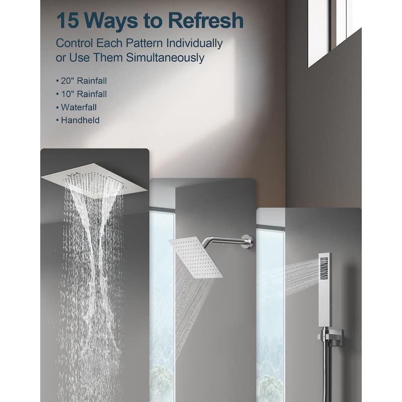 GRANDJOY LED Music Shower System 20"& 10" Dual Shower Heads with Handheld Shower