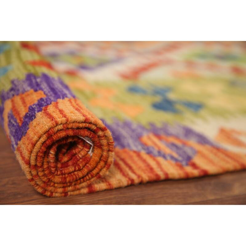 Hand Woven Oriental 100% Wool Carpet Southwestern Geometric Multi-Colored Kilim Area Rug - 6' 5'' X 5' 2''