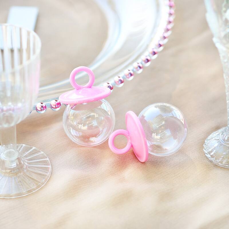 Set of 24 pcs Pink Plastic Baby Pacifier Baby Shower Party Favor Candy Holder Gift Box 2.75in - 2.75" H x 1.5" W x 1.5" DP