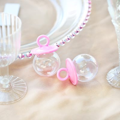 Set of 24 pcs Pink Plastic Baby Pacifier Baby Shower Party Favor Candy Holder Gift Box 2.75in - 2.75" H x 1.5" W x 1.5" DP