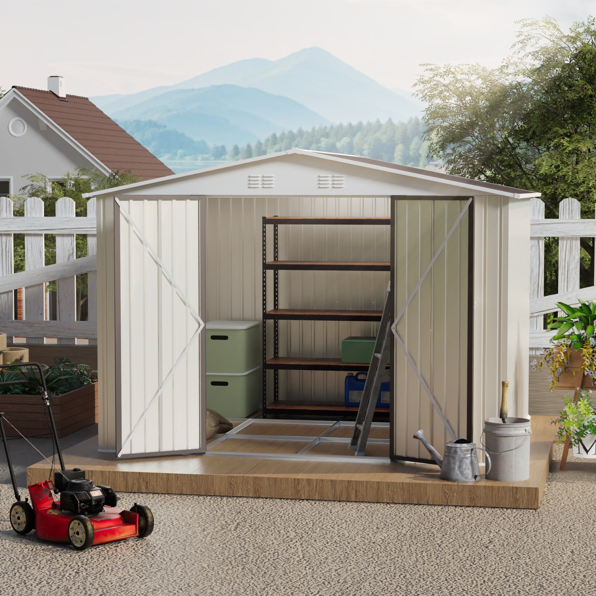 10x8 Feet White Color Outdoor Garden Shed