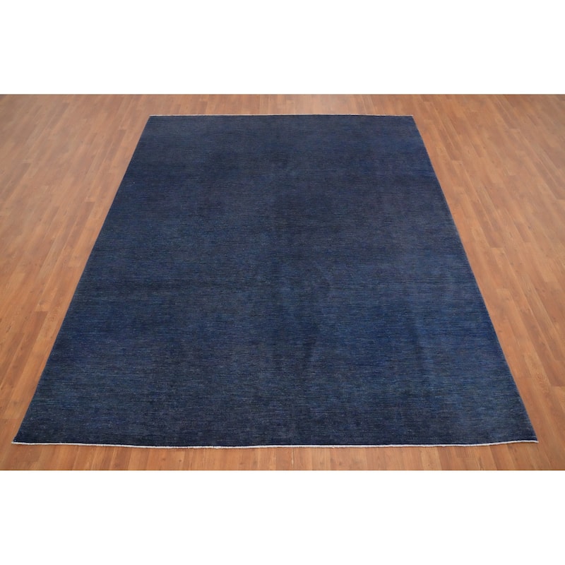 Hand Knotted Oriental 100% Wool Carpet Modern Solid Navy Blue & Blues Gabbeh Area Rug - 9' 10'' X 8' 1''