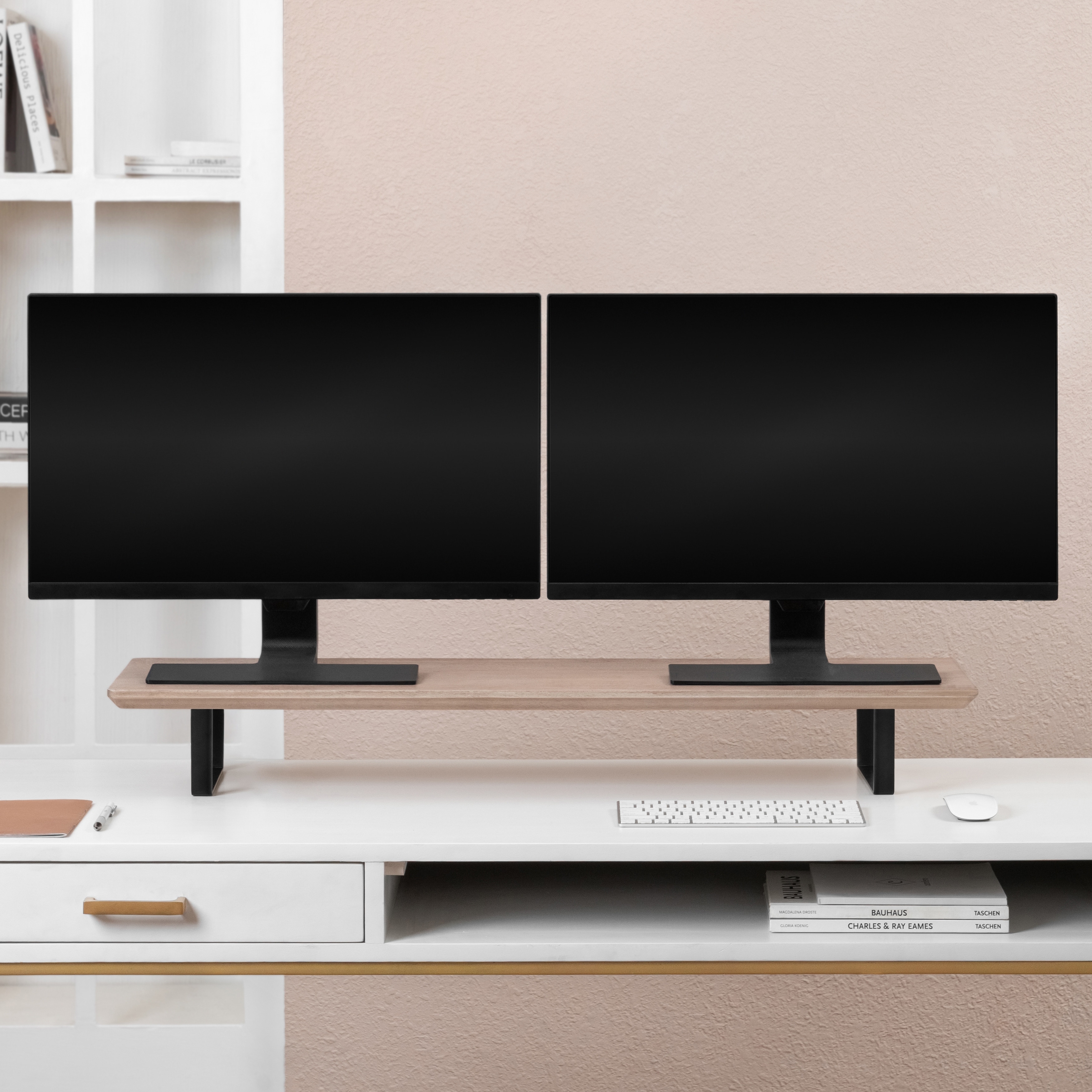 Jani Wood Monitor Stand Riser Desk - Ergonomic Design Stand, Desktop Organizer Table for Home, Office Workspace, Gaming Desk