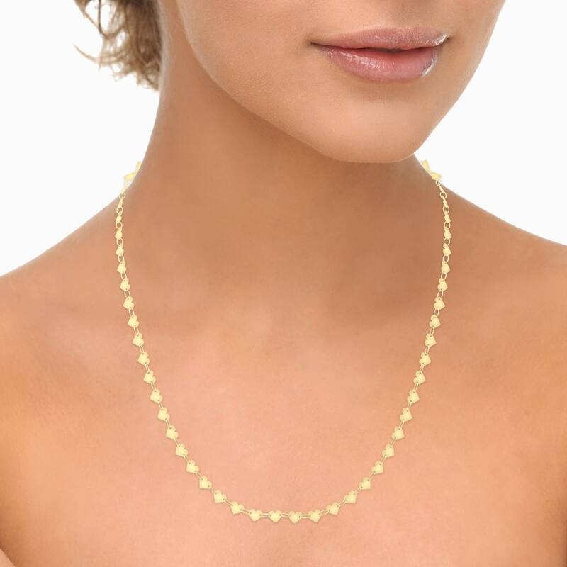 Marquee Jewels 14K Yellow Gold Mirrored Chain Heart Strand Necklace with Lobster Clasp
