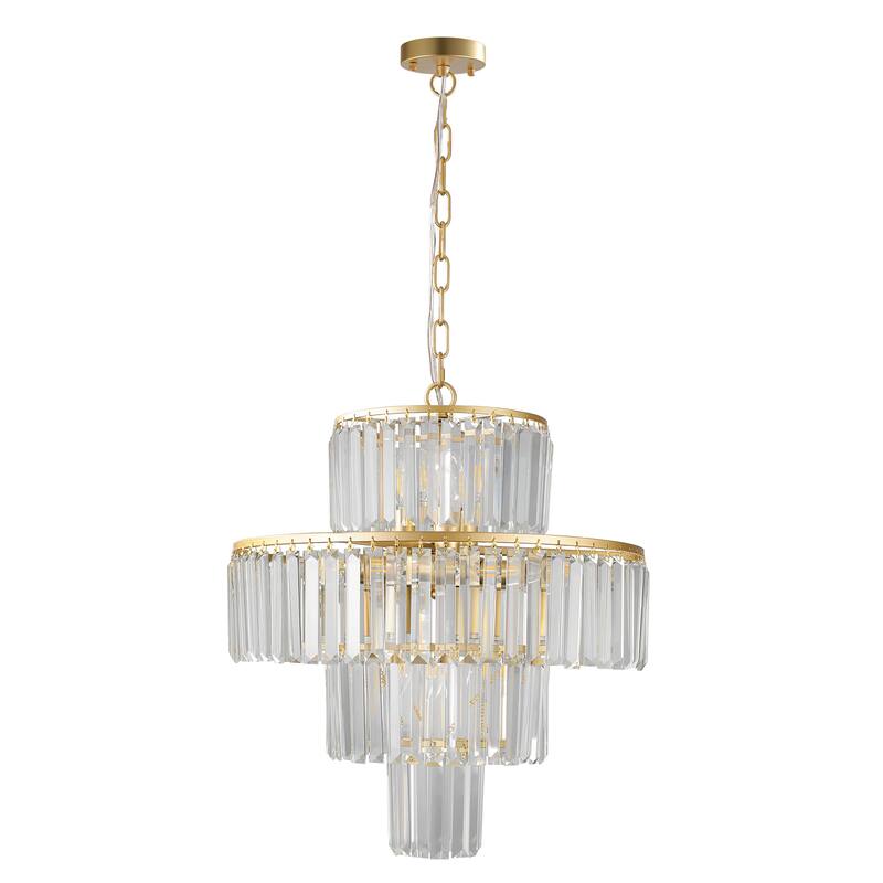 20" Luxury 4-Tier Crystal Chandelier, 12-Light Gold Frame Pendant Light, Elegant Ceiling Lighting for Living Room