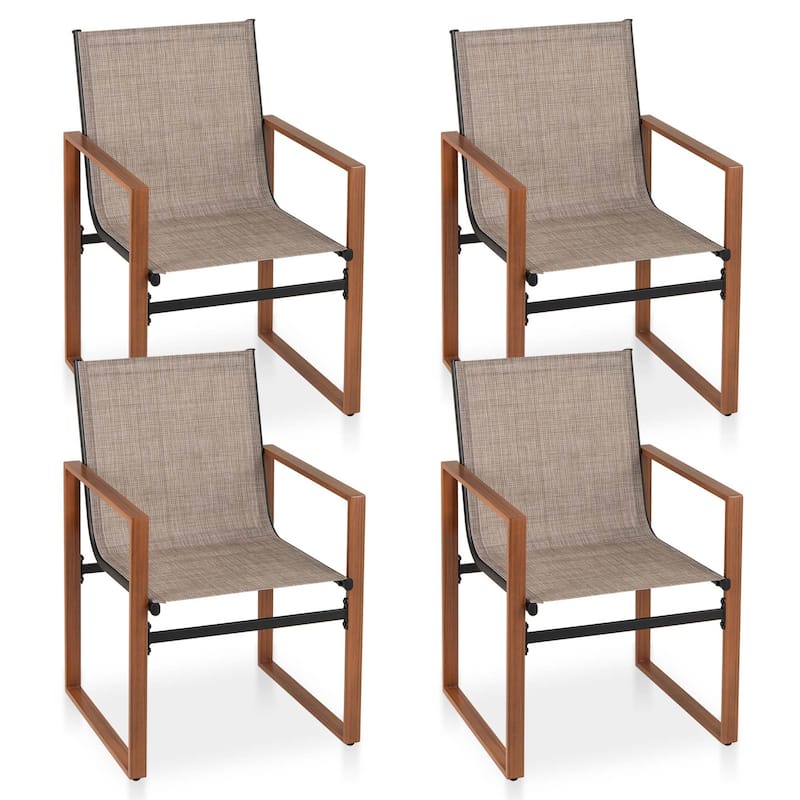 Gymax 4 PCS Outdoor Dining Chairs Patio Furniture Chair w/ Breathable - Brown
