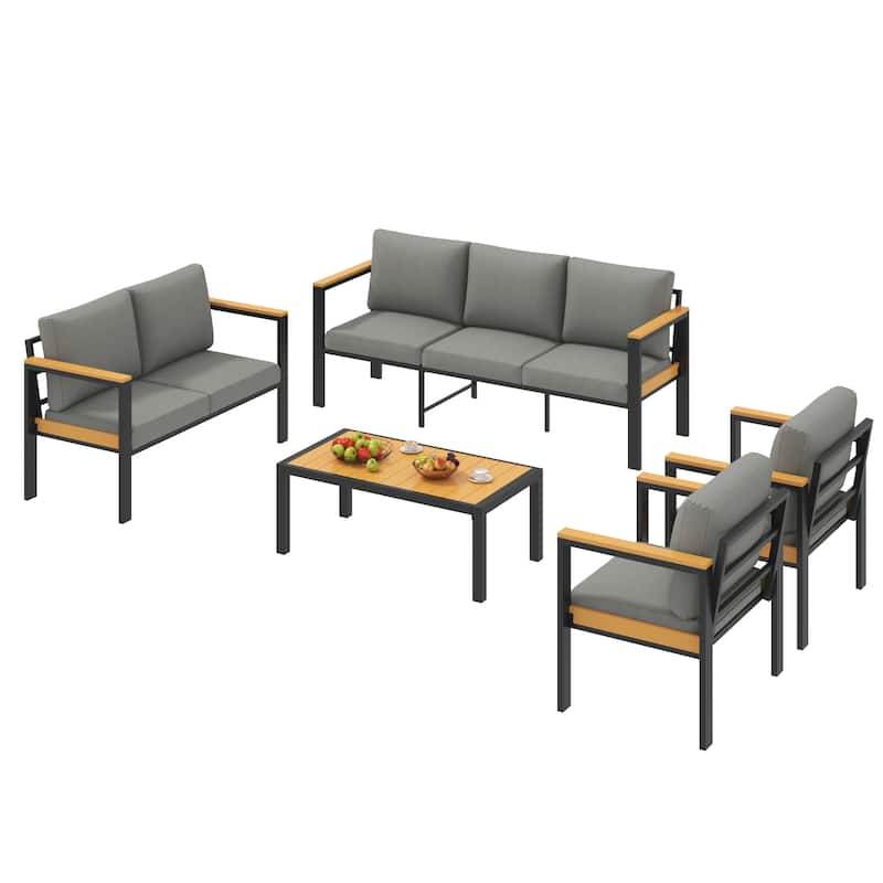 4/5/7-Piece Patio Conversation Set with Table, All-Weather Aluminum Furniture for Outdoor Living - Gray/Black