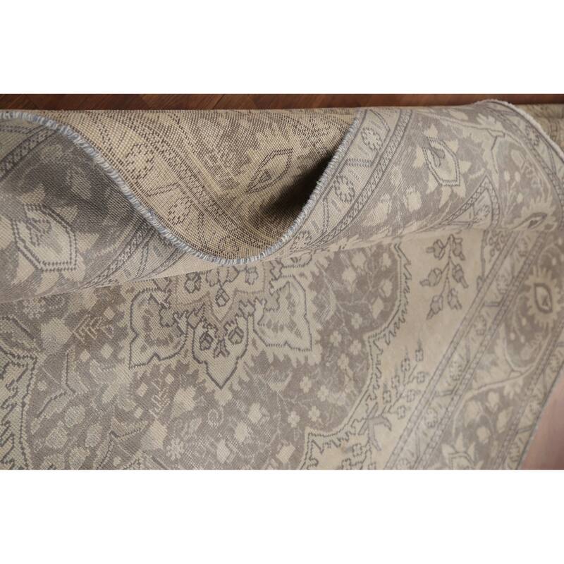 Hand Knotted Oriental 100% Wool Carpet Traditional Medallion Beige & Ivories Tabriz Area Rug - 9' 5'' X 6' 3''