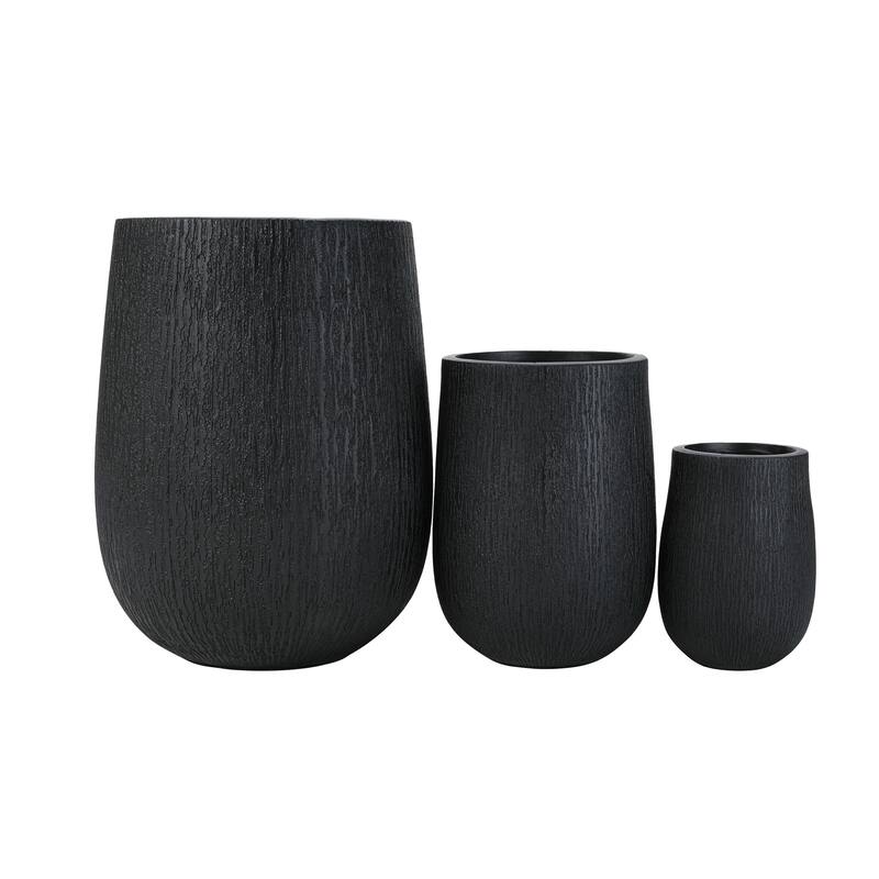 Egg-Shaped Lightweight MGO Outdoor Planter Set of 3,Modern Stone-Look Textured Flower Pots with Drainage Holes and Rubber Plug