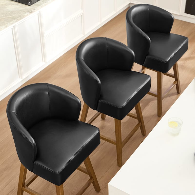 26 Inch Upholstered Swivel Counter Height Bar Stools with Back and Solid Wood Frame - 37.8"H x 20.9"W x 21.3"D