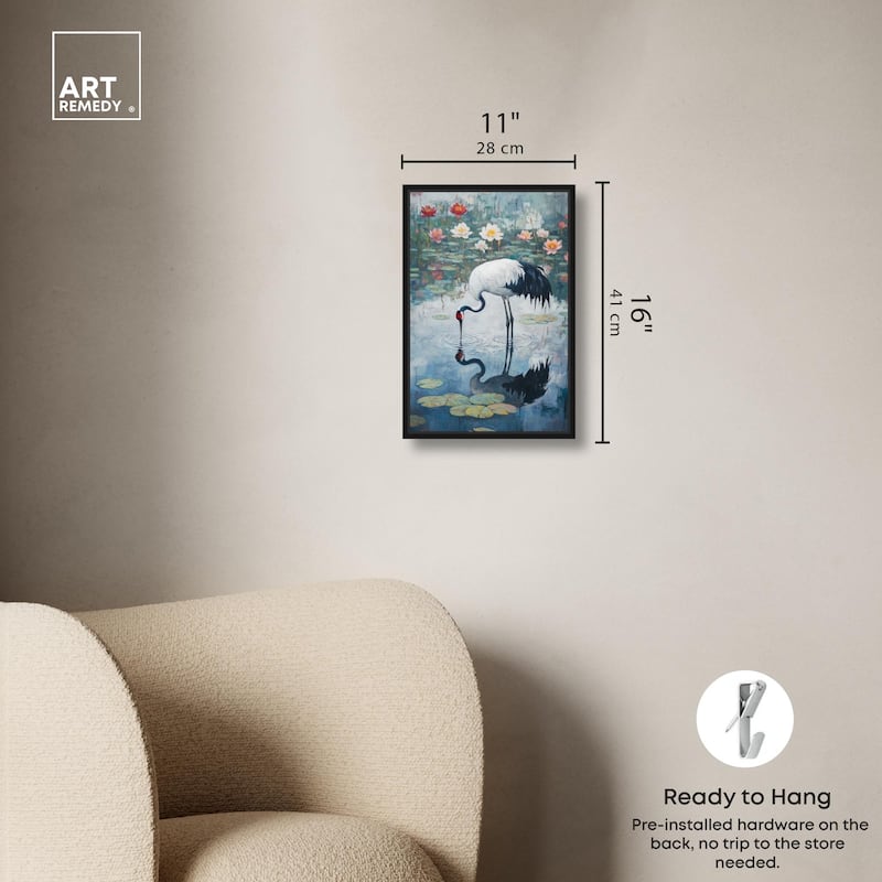 Crane in Lilies Canvas by Art Remedy