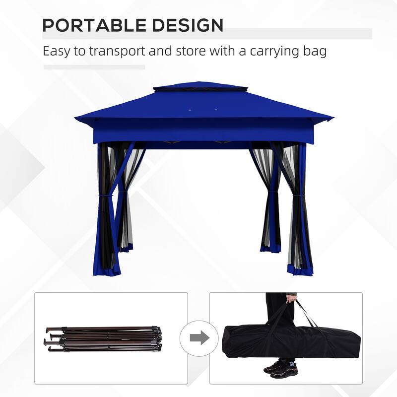 Outsunny 11' x 11' Pop Up Canopy, Outdoor Patio Gazebo Shelter with Removable Zipper Netting, Instant Event Tent w/ 114 Square