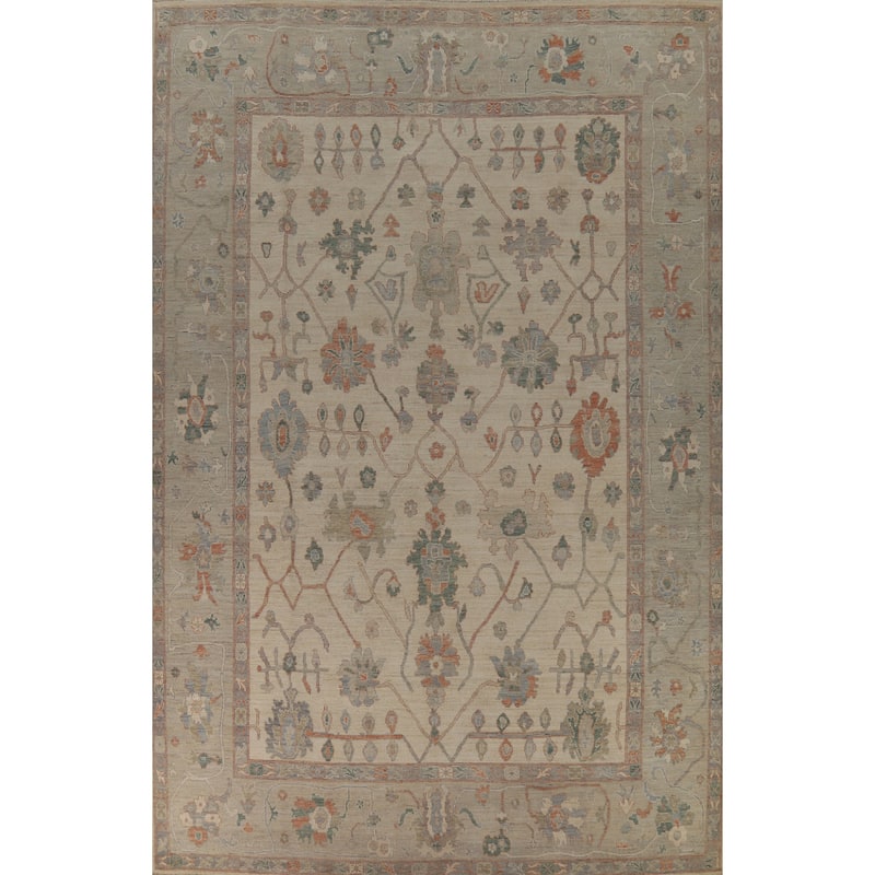 Vegetable Dye Floral Oushak Turkish Large Rug Hand-Knotted Wool Carpet - 10'3" x 15'0"