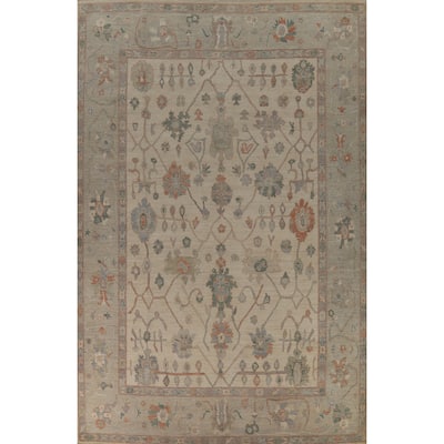 Vegetable Dye Floral Oushak Turkish Large Rug Hand-Knotted Wool Carpet - 10'3" x 15'0"