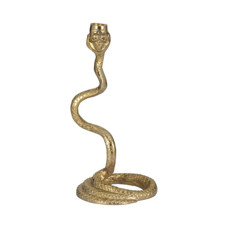 Metal Faux Snake Taper Candle Holder Decor - Gold, 13 in. - 13.0"