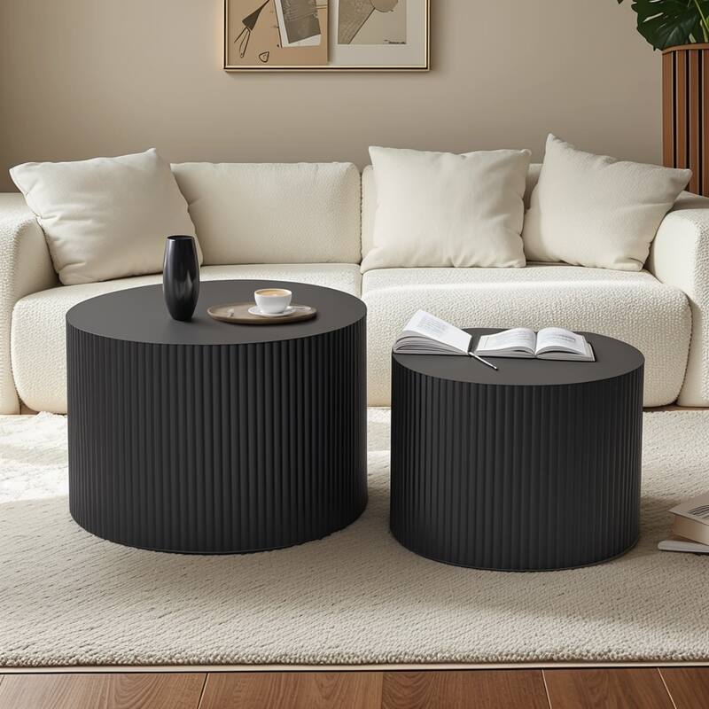 35.83" Stylish and Minimalist Modern Wave Stripe Round Coffee Table.