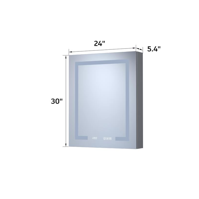 GDFStudio - Delmar Modern Aluminum LED Lighted Medicine Cabinet with Mirror Anti Fog and Digital Clock