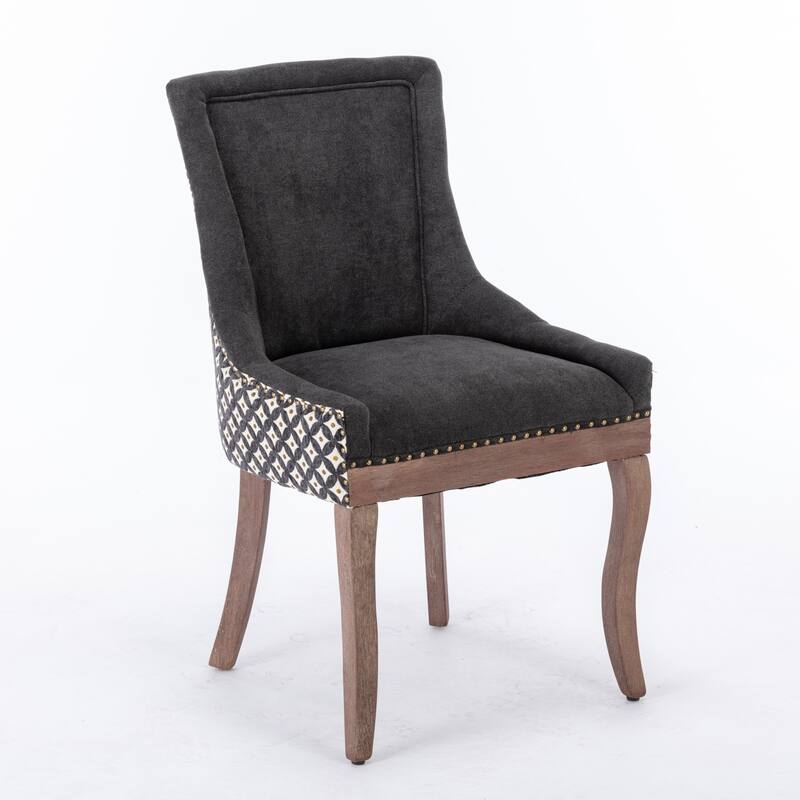 Ultra Side Dining Chair Set of 2, Thickened Fabric Kitchen Chairs, Dining Chairs with Bronze Nail Head & Solid Wood Legs