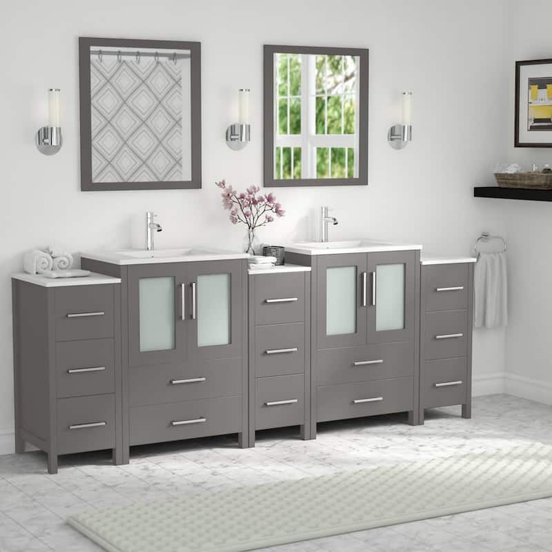 Vanity Art 84-Inch Double Sink Bathroom Vanity Set with Top and Free Mirrors - 84 X 18.1 X 35.8