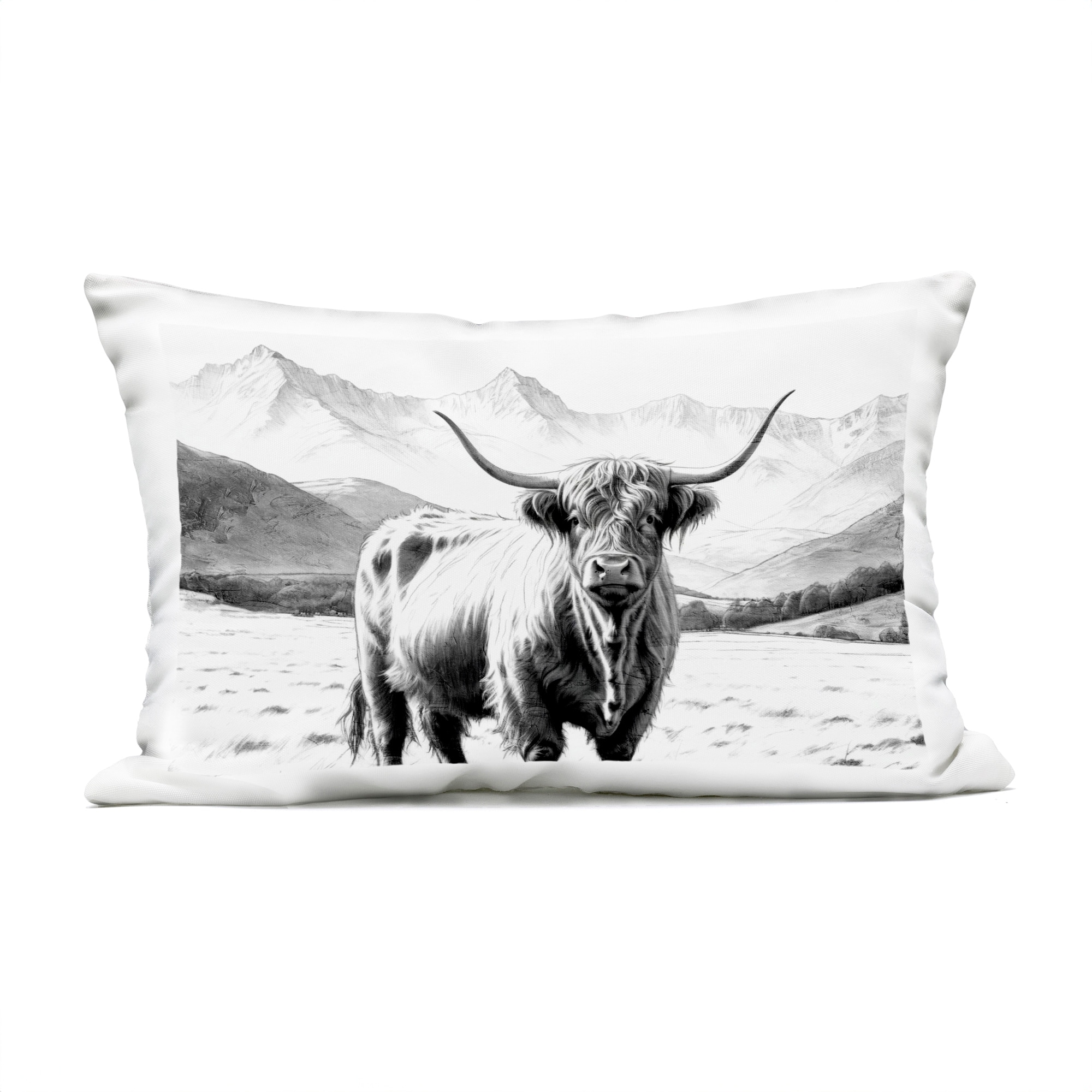Stupell Highland Sketch Cattle Portrait Printed Outdoor Throw Pillow Design by Kim Allen