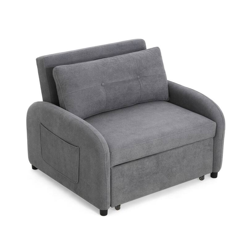 Roomfitters 3-in-1 Convertible Sleeper Sofa Bed, Pull-Out Loveseat Chair with Storage Pocket and Pillow